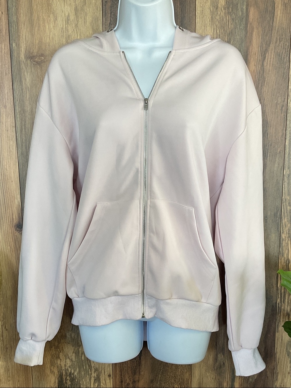 SHEIN Pale Pink Zip-Up Hoodie Scuba Feel Jacket S         930E